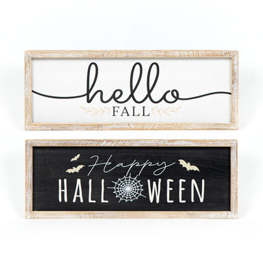 Click here to see Adams&Co 60234 60234 25x9x1.5 reversible wood frame sign (HALLOWEEN/FALL) multicolor The Adams Family Collection