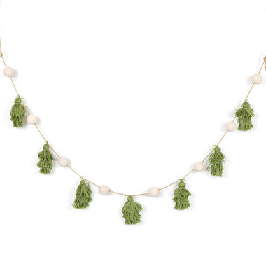 Click here to see Adams&Co 71158 71158 35x3x1 wood tassel garland (TREE) white, green Feeling Frosty Collection