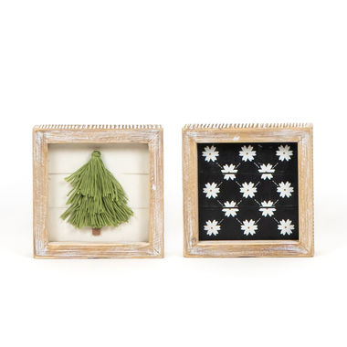 Click here to see Adams&Co 71155 71155 5x5x1.5 rvs wood frame sign (TASSEL TREE/DAISY) multicolor Feeling Frosty Collection