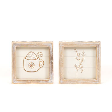 Click here to see Adams&Co 71153 71153 5x5x1.5 reversible wood frame sign (MUG/PLANT) white, brown Feeling Frosty Collection