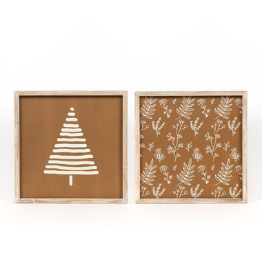 Click here to see Adams&Co 71151 71151 14x14x1.5 reversible wood framed sign (TREE/FLOWER) brown, white Feeling Frosty Collection