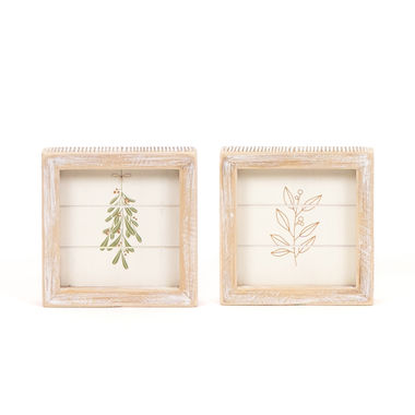Click here to see Adams&Co 71150 71150 5x5x1.5 reversible wood frame sign (MISTLETOE/PLANT) multicolor Feeling Frosty Collection
