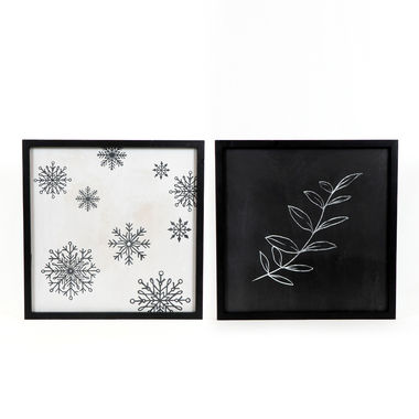 Click here to see Adams&Co 71208 71208 20x20x1.5 reversible wood frame sign (SNOWFLAKES/STEM) multicolor Jingle Bells Collection