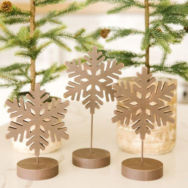 Click here to see Adams&Co 71120 71120 6x12x4 wood cutout on stand set of three (SNOWFLAKES) brown Winter Wishes Collection