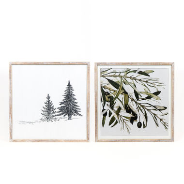 Click here to see Adams&Co 71096 71096 25x25x1.5 reversible wood frame sign (PINE TREE/OLIVE) white, black Winter Wishes Collection