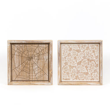 Click here to see Adams&Co 55251 55251 10x10x1.5 reversible wood frame sign (WEB/LEAVES) multicolor Haunted Mansion Collection