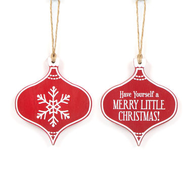 Click here to see Adams&Co 75534 75534 5x7x.5 wood ornament tag (MERRY CHRISTMAS) red, white Mid Century Collection