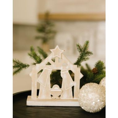 Click here to see Adams&Co 75520 75520 7x8x2.5 wood cutout on base (NATIVITY) natural, white Mid Century Collection