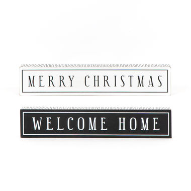 Click here to see Adams&Co 75511 75511 13.25x2.5x1.5 reversible wood brick MERRY CHRISTMAS  / WELCOME HOME) white, black