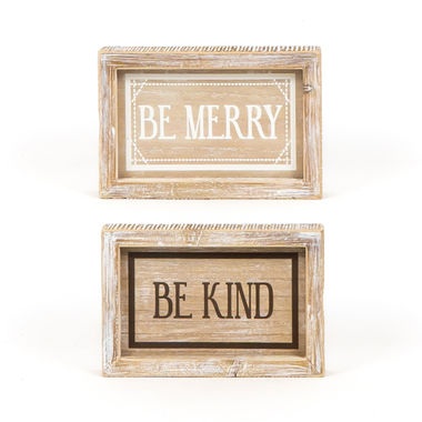 Click here to see Adams&Co 75508 75508 7x5x1.5  reversible wood frame sign (MERRY/KIND) multicolor Mid Century Collection