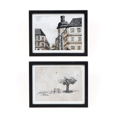 Click here to see Adams&Co 11774 11774 15x12x1.5 reversible wood frame sign (BUILDING/TREE) multicolor Fika Collection