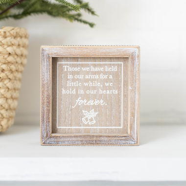 Click here to see Adams&Co 71217 71217 5x5x1.5 wood frame sign (HEARTS FOREVER) natural, white Christmas Bereavement