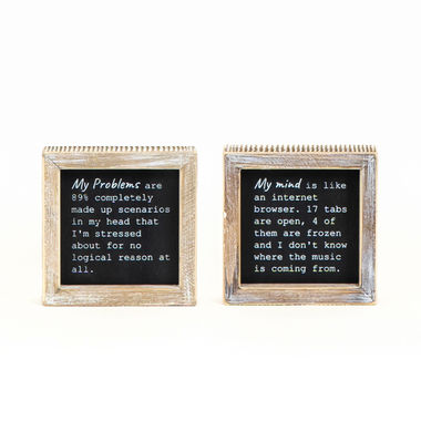 Click here to see Adams&Co 11821 11821 5x5x1.5 reversible wood frame sign (MIND/PROBLEM) black, white LOL Collection