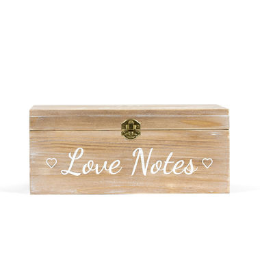 Click here to see Adams&Co 11829 11829 11.25x5x7.25 wooden hinged box (LVE NTS) natural, white  Feel the  Love Collection