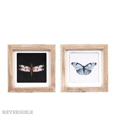 Click here to see Adams&Co 11856 11856 8x8x1.5 reversible wood frame sign (DRAGONFLY/BUTTERFLY) multicolor Flora & Fauna Collection