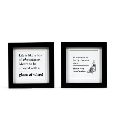 Click here to see Adams&Co 11837 11837 8x8x1.5 reversible wood frame sign (WOMEN/BOX) white, black Chocolate & Wine Collection
