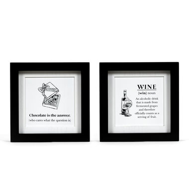 Click here to see Adams&Co 11842 11842 7.5x7.5x1.5 rvs wd frmd sn (FRUIT/ANSWR) white, black  Chocolate & Wine Collection