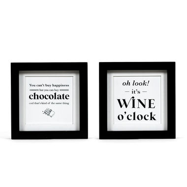 Click here to see Adams&Co 11841 11841 7.5x7.5x1.5 rvs wd frmd sn (CLOCK/HPNS) white, black  Chocolate & Wine Collection