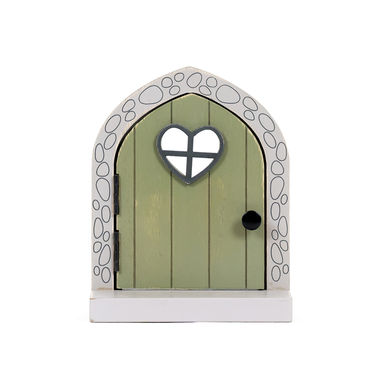 Click here to see Adams&Co 11852 11852 5x6.25x2.5 wood framed with shelf (FAIRY DOOR) green, gray  Pixie Dust Collection
