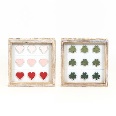 Click here to see Adams&Co 20103 20103 7x7x1.5 reversible wood framed sign (HEARTS/ SHAMROCKS) multicolor  Lucky In Love Vol. 2