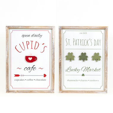 Click here to see Adams&Co 20102 20102 14.5x20x1.5 reversible wood framed sign (CAFE/ MRKT) multicolor   Lucky In Love Vol. 2