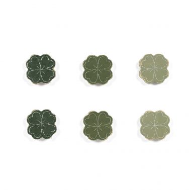 Click here to see Adams&Co 20123 20123 2x2x.25 wood shapes set of six (SHAMROCK) green, white Lucky In Love Collection