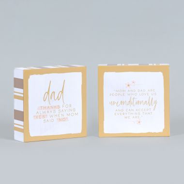 Click here to see Adams&Co 11877 11877 5x5x1.5 reversible wood block sign (MOM/DAD) multicolor Mother's Day Collection