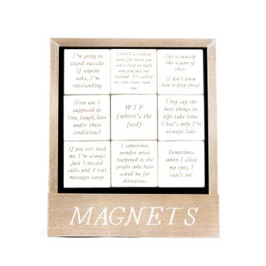 Click here to see Adams&Co 11875 11875 3x3x.5 wood inspirational magnets s/9, white, black