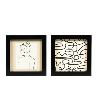Click here to see Adams&Co 11927 11927 7x7x1.5 reversible wood frame sign (SQUIGGLE/WOMAN) white, black  Ukiyo Collection