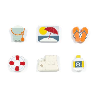 Click here to see Adams&Co 15826 15826 3x2x.25 wood shapes set of six (BEACH) multicolor Letterboard Collection