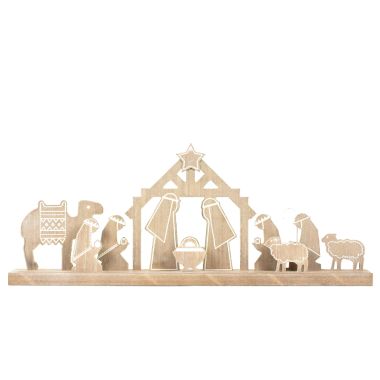 Click here to see Adams&Co 75567 75567 23x9x3 wood cutout on base (NATIVITY) natural, white 