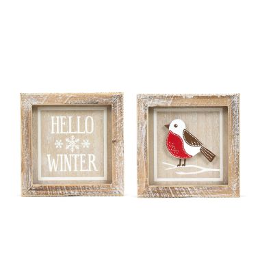 Click here to see Adams&Co 75551 75551 5x5x1.5 reversible wood frame sign (BIRD/HELLO) multicolor Home For The Holidays Collection