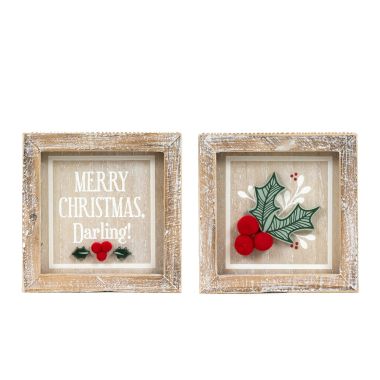 Click here to see Adams&Co 75550 75550 5x5x1.5 reversible wood frame sign (HOLLY/MERRY) multicolor Home For The Holidays Collection