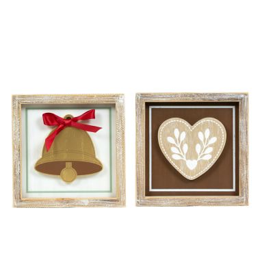 Click here to see Adams&Co 75549 75549 7x7x1.5 reversible wood frame sign (BELL/HEART) multicolor Home For The Holidays Collection