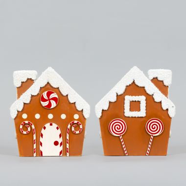 Click here to see Adams&Co 71309 71309 6x7x1 chunky wood shape (GINGERBREAD HOUSE) multicolor  Candy Cane Lane Collection