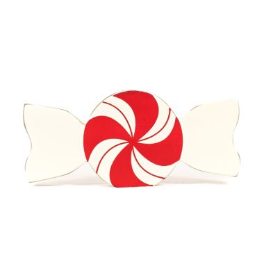 Click here to see Adams&Co 71308 71308 7x3x1 chunky wood shape (PEPPERMINT) red, white  Candy Cane Lane Collection