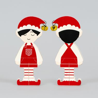 Click here to see Adams&Co 71297 71297 3x6x1 chunky wood shape (BOY ELF) multicolor Candy Cane Lane Collection