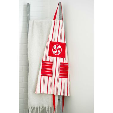 Click here to see Adams&Co 71294 71294 25x35 cotton apron (PEPPERMINT) red, white  Candy Cane Lane Collection