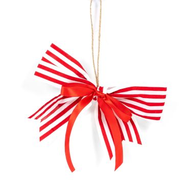 Click here to see Adams&Co 71293 71293 7x4x.5 ornament (BOW) red, white Candy Cane Lane Collection