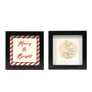 Click here to see Adams&Co 71252 71252 5x5x1.5 reversible wood frame sign (MERRY/PLANT) multicolor Candy Cane Lane Collection