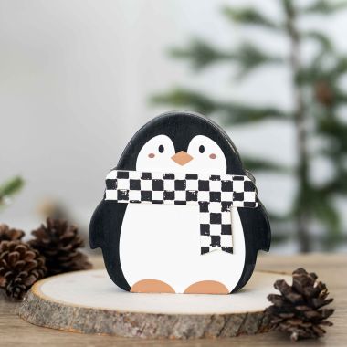 Click here to see Adams&Co 71314 71314 5x5x1 chunky wood shape (PENGUIN) multicolor Checking It Twice Collection