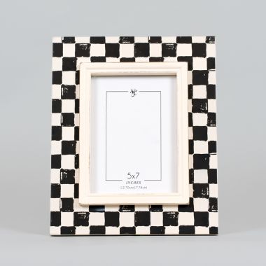 Click here to see Adams&Co 71289 71289 9x11x1 wood photo frame (CHECK) black, white (5x7) Checking It Twice Collection