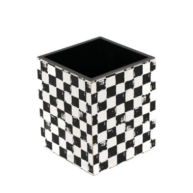Click here to see Adams&Co 71288 71288 6x7x6 wood pencil holder (CHECK) black, white Checking It Twice Collection