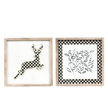 Click here to see Adams&Co 71285 71285 13x13x1.5 reversible wood frame sign (REINDEER/LEAVES) multicolor