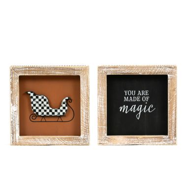 Click here to see Adams&Co 71282 71282 5x5x1.5 reversible wood frame sign (SLEIGH/MAGIC) multicolor  Checking It Twice