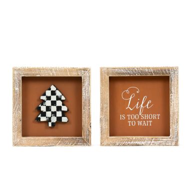Click here to see Adams&Co 71280 71280 5x5x1.5 reversible wood frame sign (TREE/LIFE) multicolor  Checking It Twice Collection