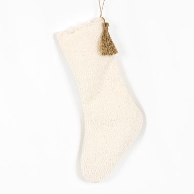 Click here to see Adams&Co 71269 71269 13x18x.5 cotton stocking w/ tassel, white, brown Checking It Twice Collection