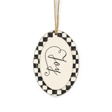 Click here to see Adams&Co 71264 71264 3x7x.5 wood ornament (JOY) white, black Checking It Twice Collection