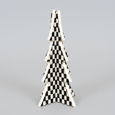 Click here to see Adams&Co 71259 71259 5x9x5 wood cutout tree (CHRISTMAS) black, white Checking It Twice Collection