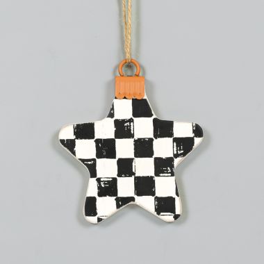 Click here to see Adams&Co 71257 71257 4x4x.5 wood ornament (STAR) white, black Checking It Twice Collection